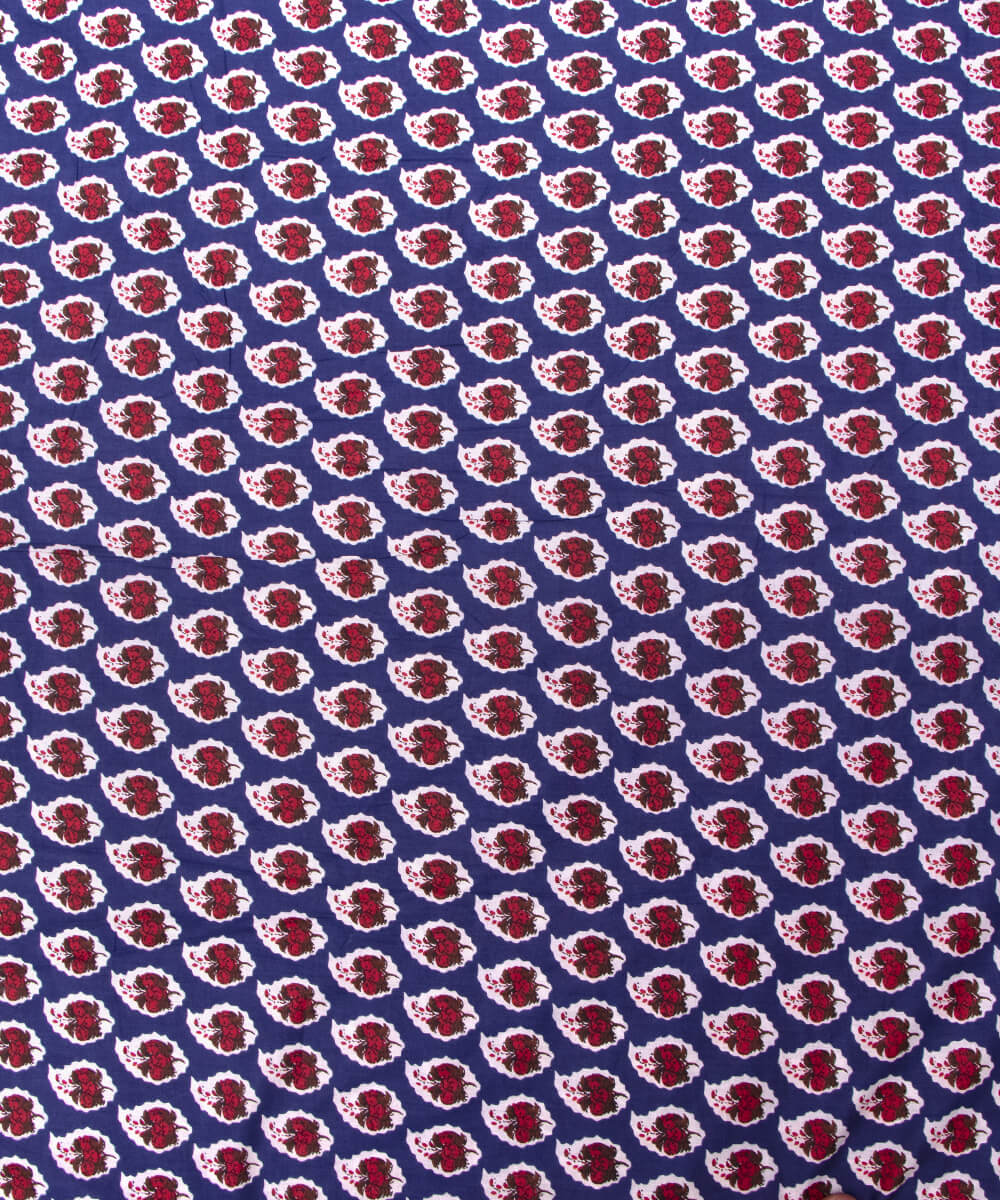 Blue Colour Floral Print Cotton Fabric