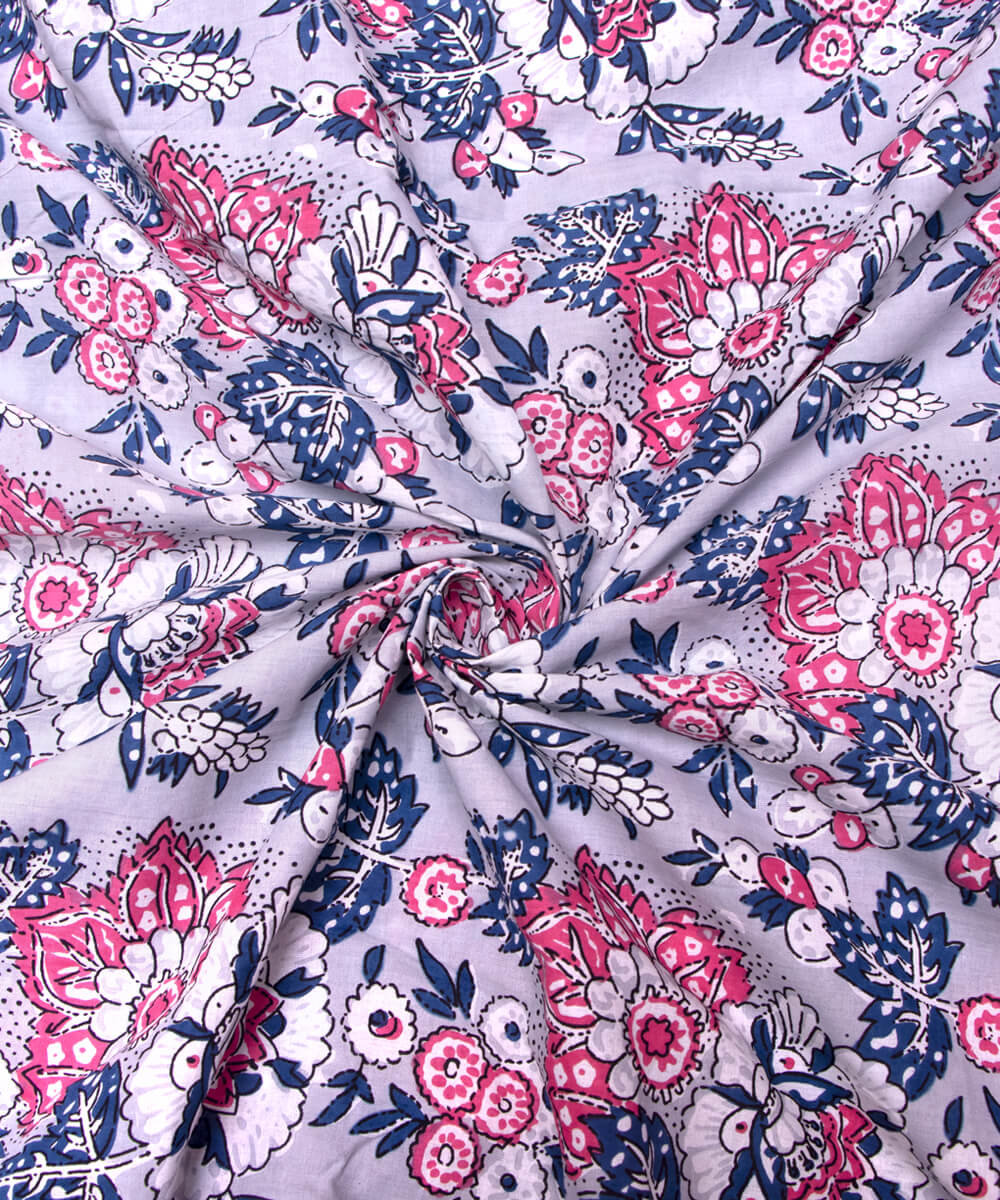 Aqua Blue Colour Floral Printed Cotton Fabric