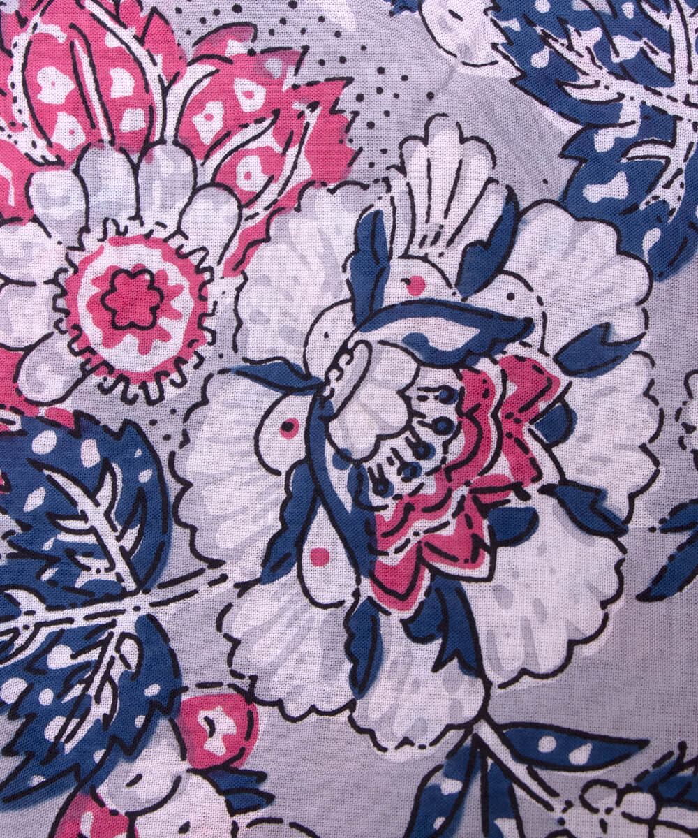 Aqua Blue Colour Floral Printed Cotton Fabric