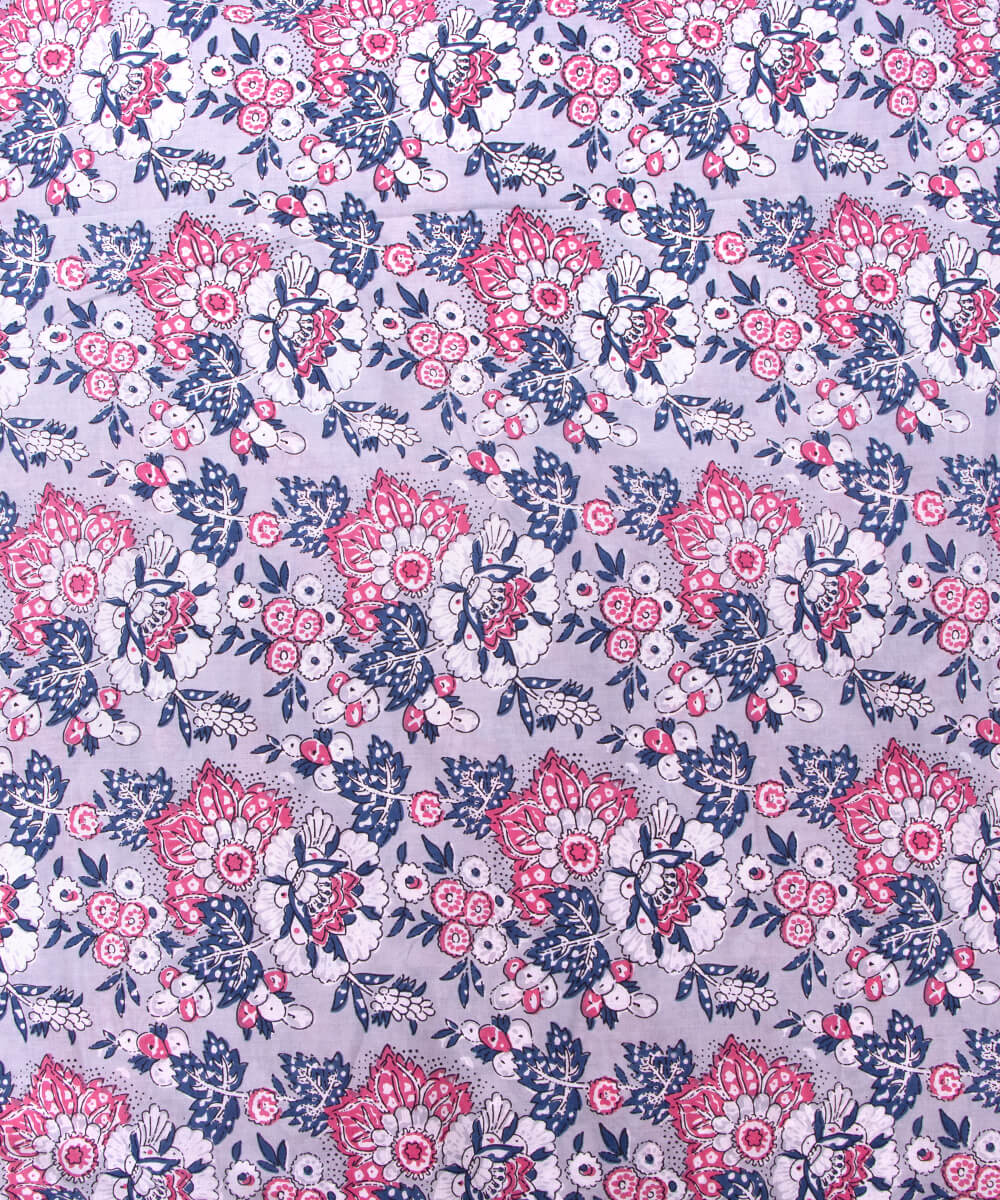 Aqua Blue Colour Floral Printed Cotton Fabric