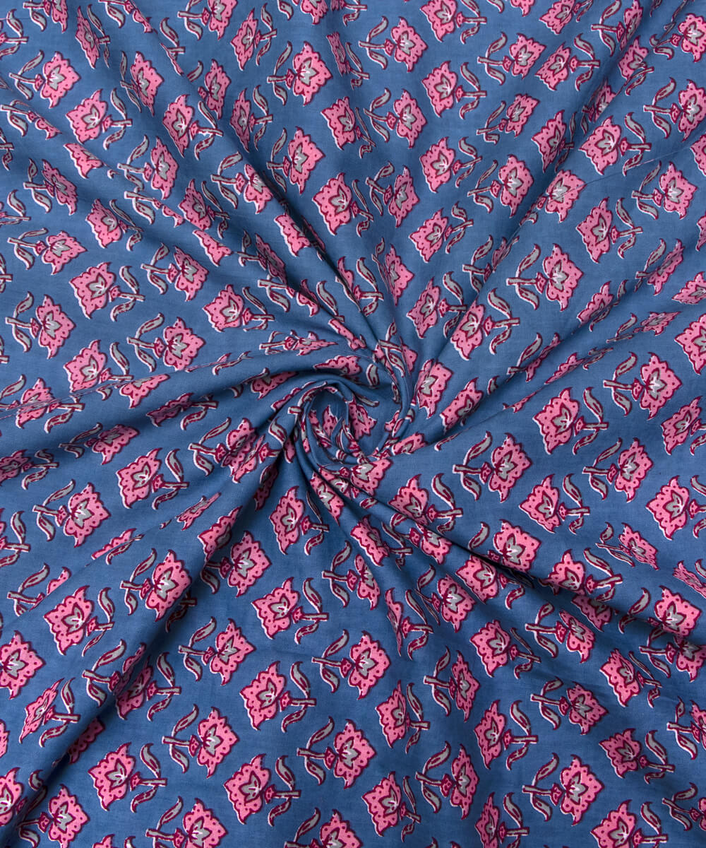 Blue Colour Floral Print Cotton Fabric