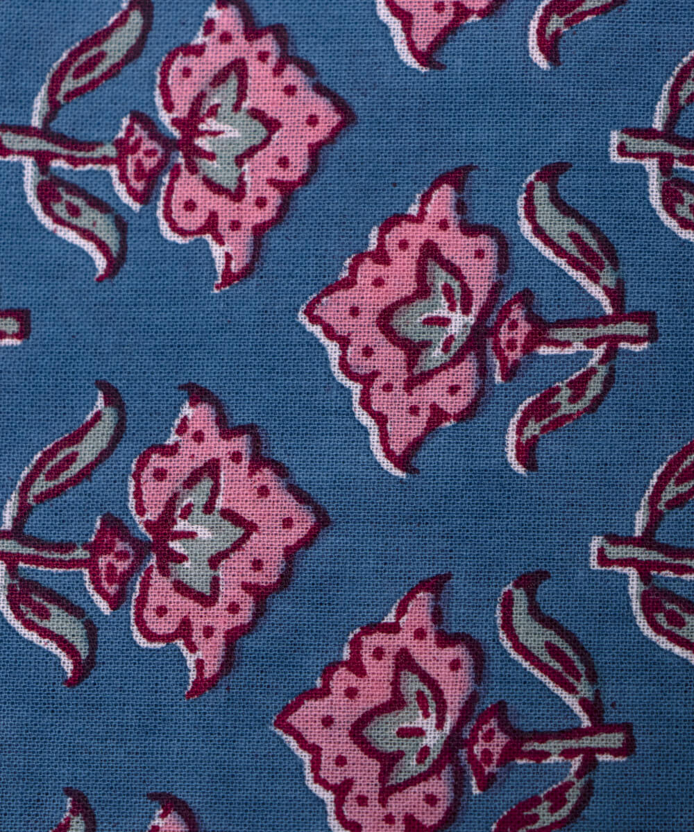 Blue Colour Floral Print Cotton Fabric