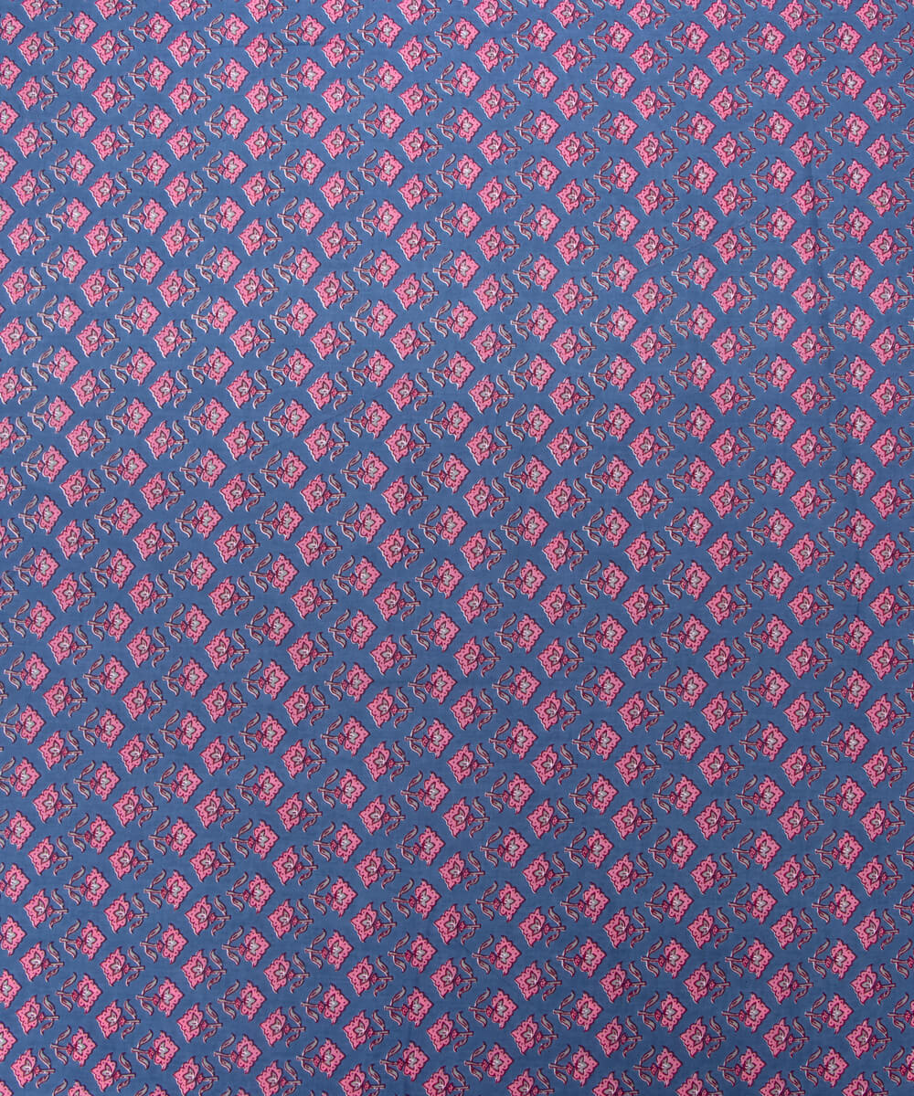 Blue Colour Floral Print Cotton Fabric
