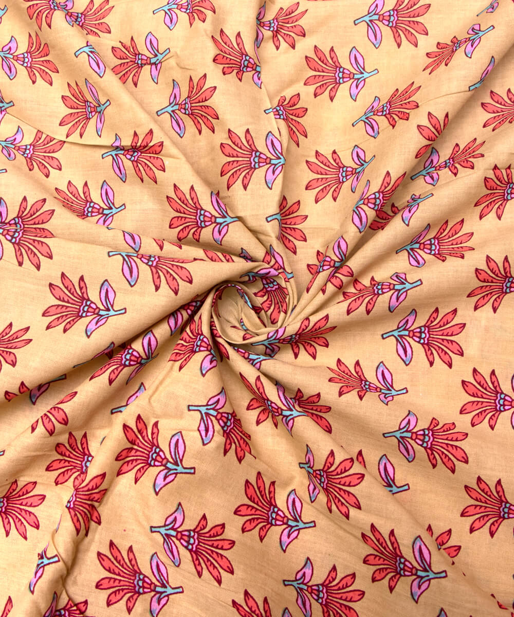 Light Yellow Colour Floral Print Cotton Fabric