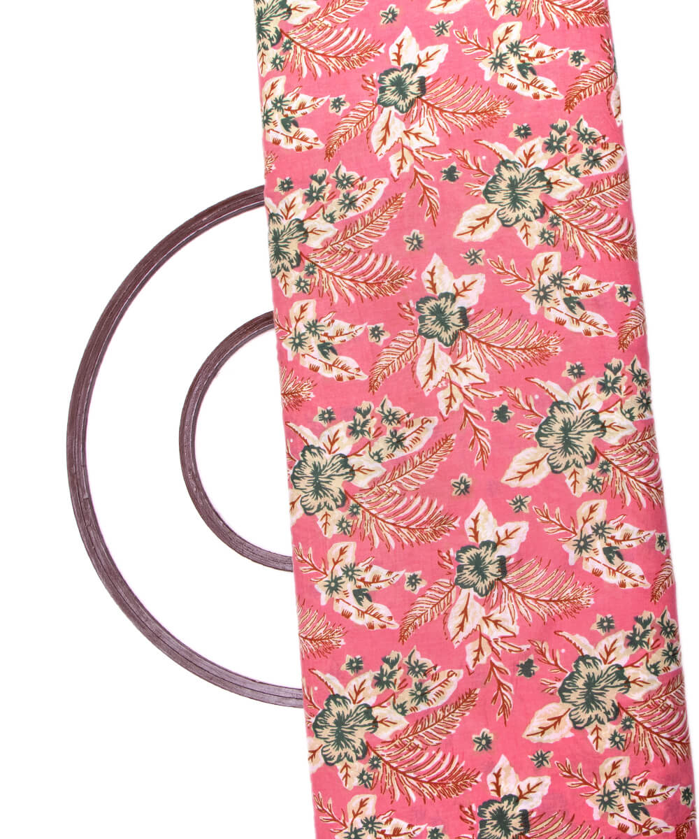 Pink Colour Floral Print Cotton Fabric