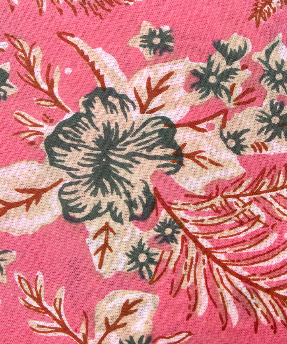 Pink Colour Floral Print Cotton Fabric
