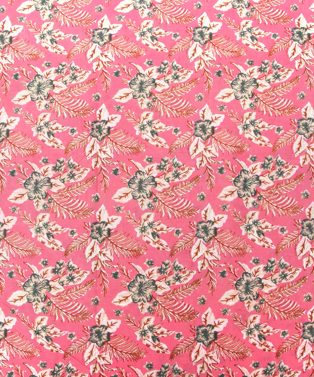 Pink Colour Floral Print Cotton Fabric