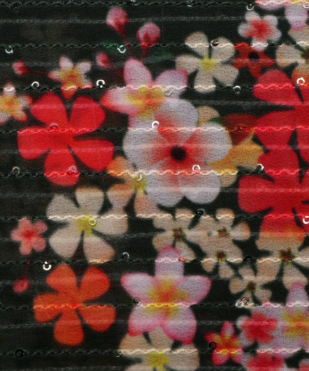 bottle green digital print georgette silk sequin embroidery fabric