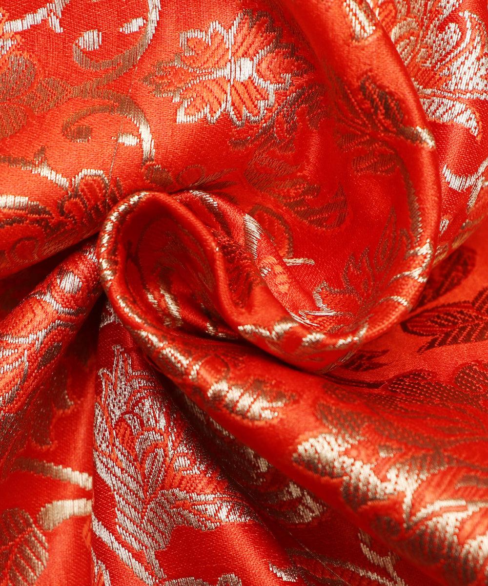 orange golden floral design banarasi brocade silk