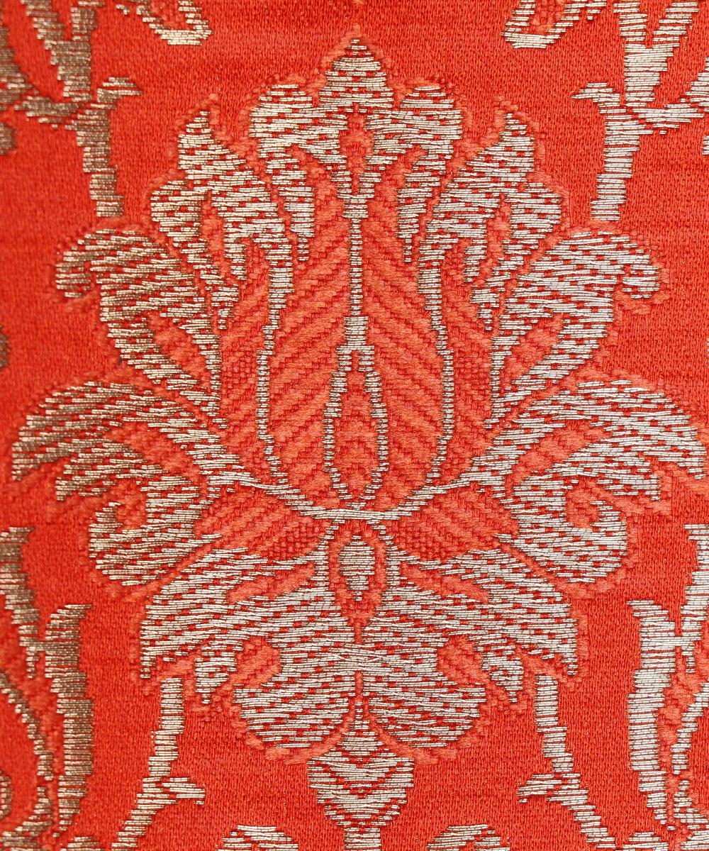 orange golden floral design banarasi brocade silk