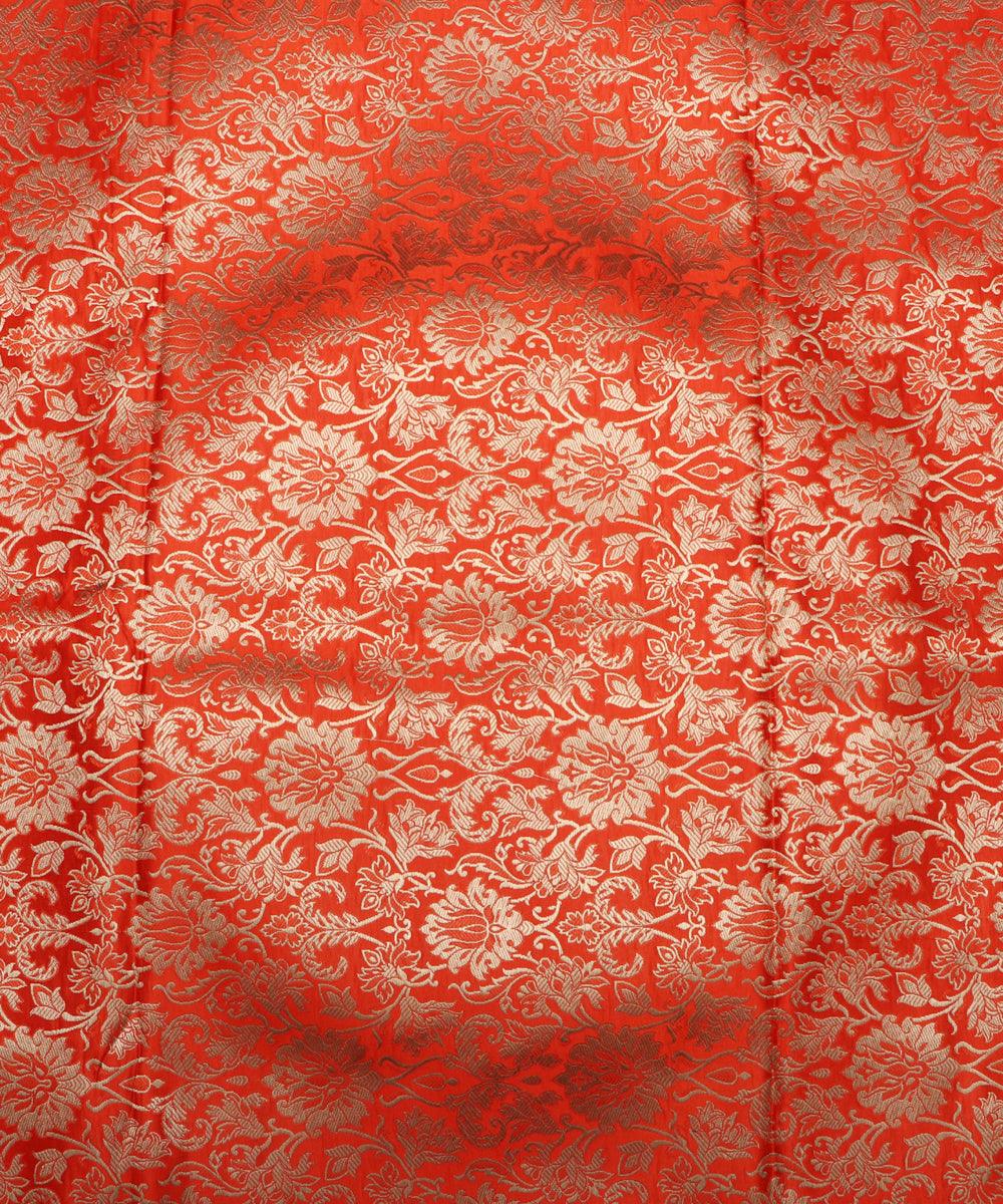 orange golden floral design banarasi brocade silk