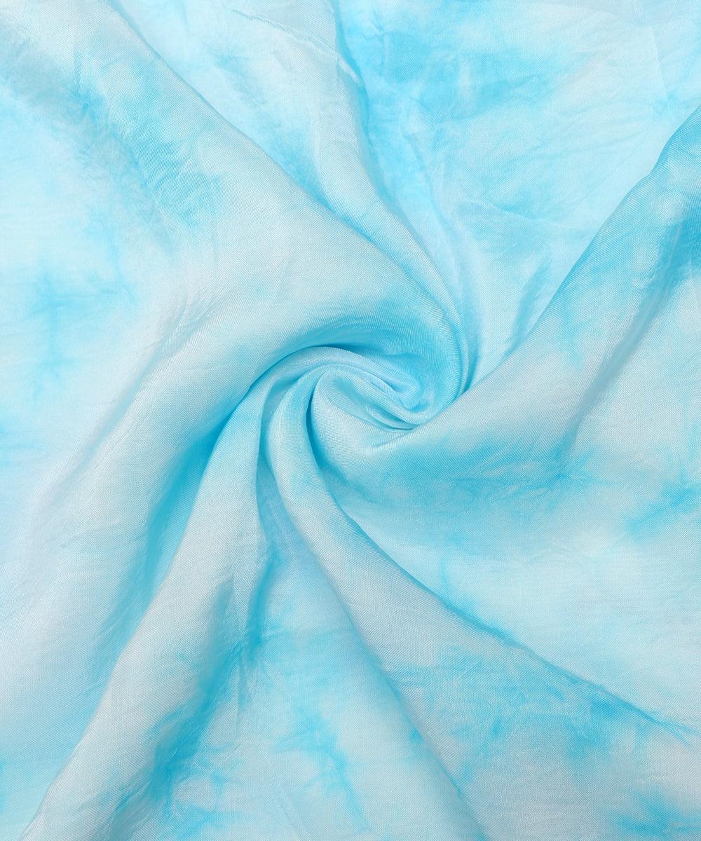 light blue tie dye print uppada silk fabric