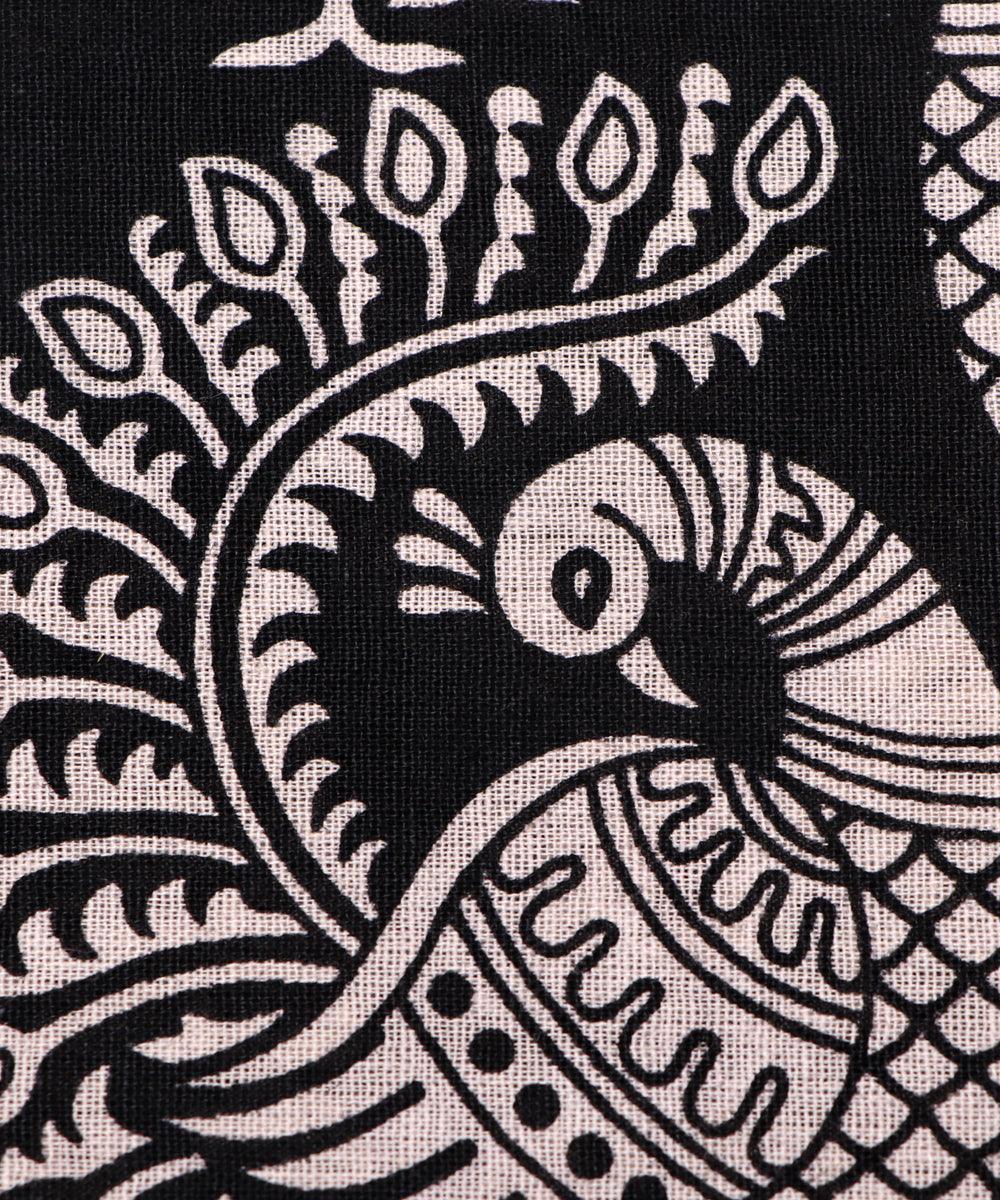 black warli peacock print cotton fabric