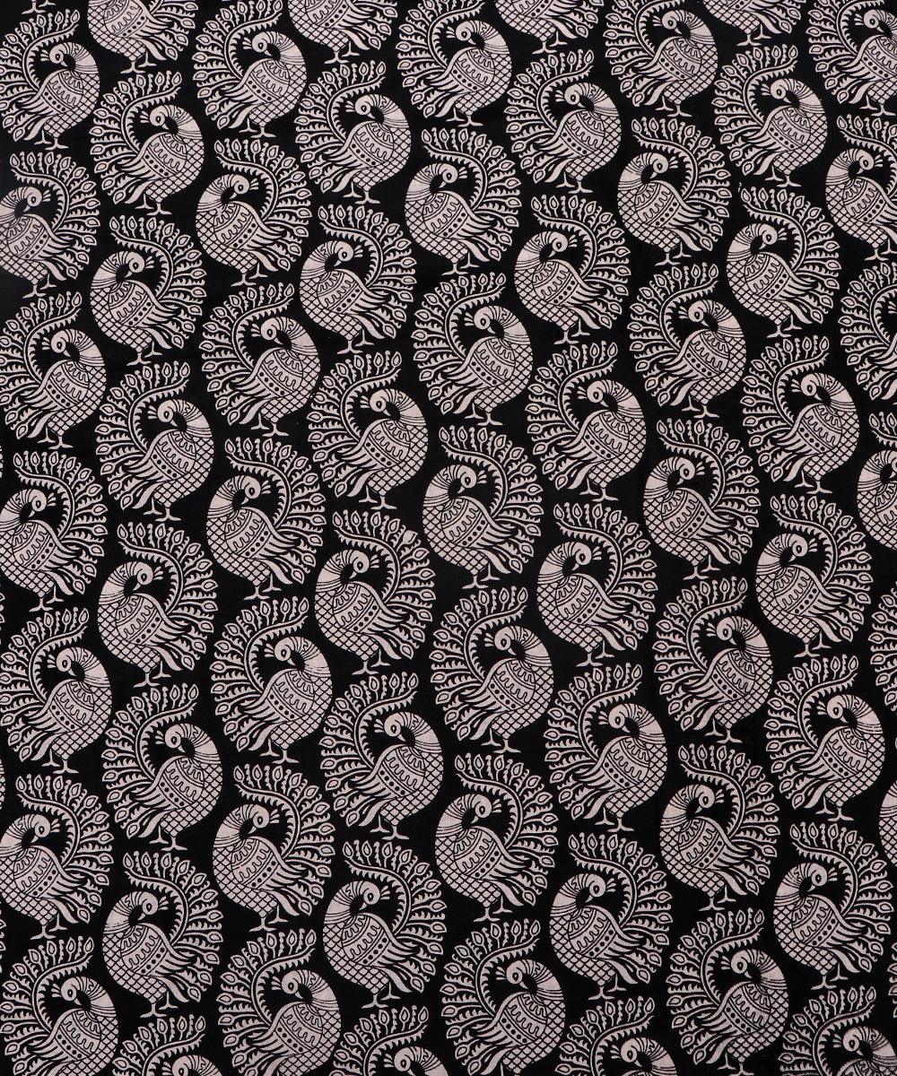 black warli peacock print cotton fabric