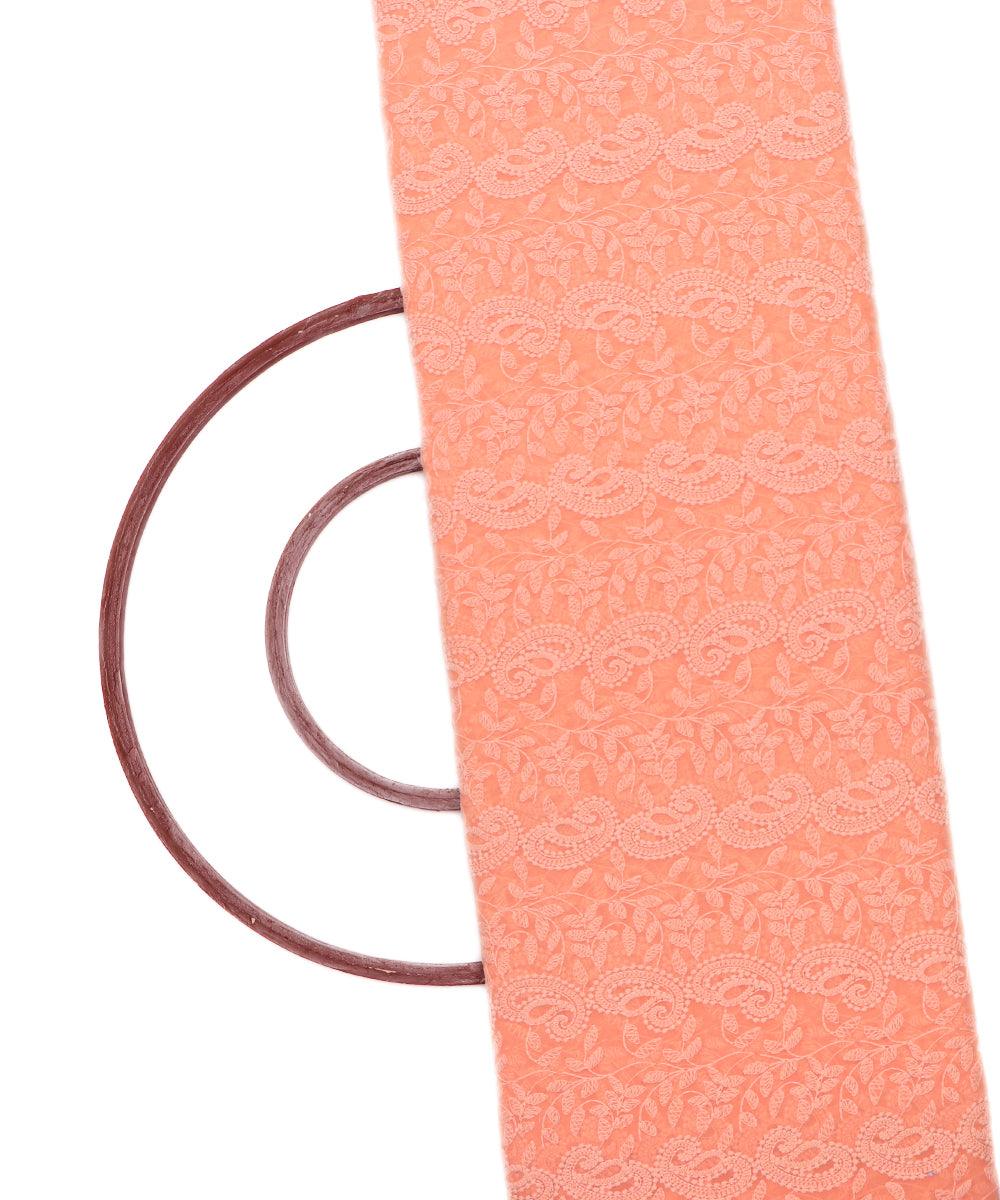 pastel peach colour chikan embroidery georgette fabric