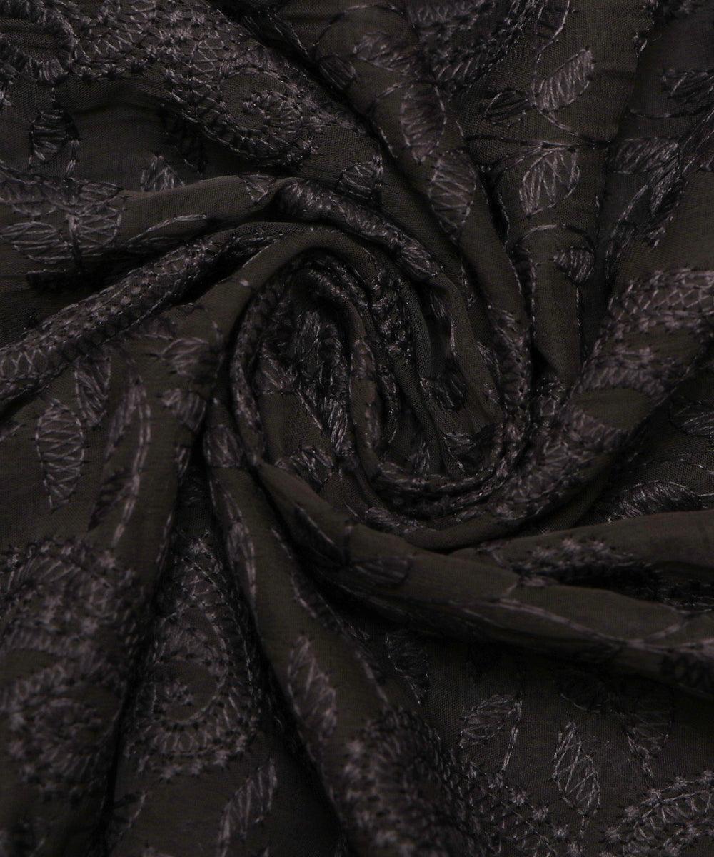 black colour chikan embroidery georgette fabric