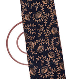 Navy Blue Colour Floral Zari Embroidery Velvet Fabric