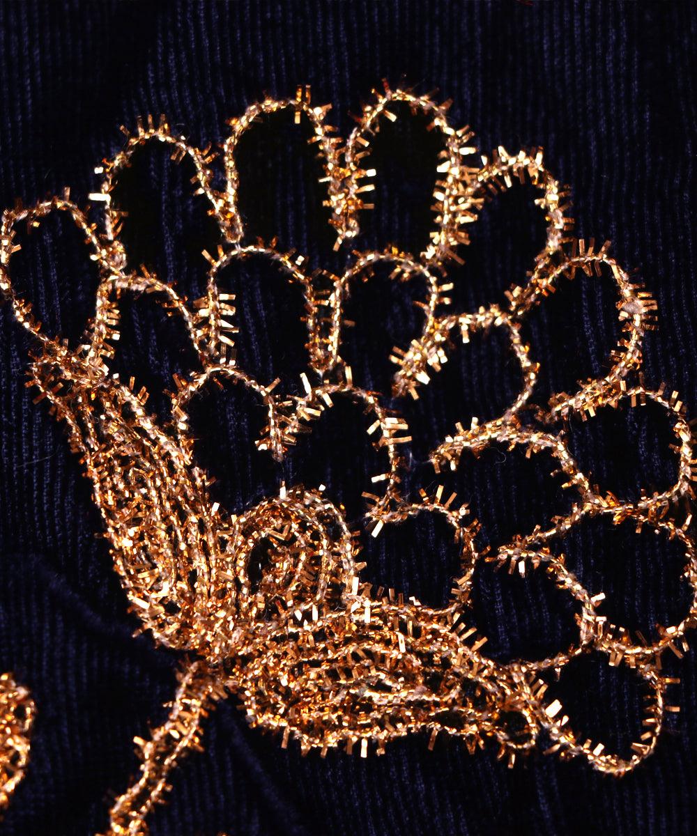 navy blue colour floral zari embroidery velvet fabric