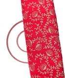 Magenta Colour Floral Zari Embroidery Velvet Fabric