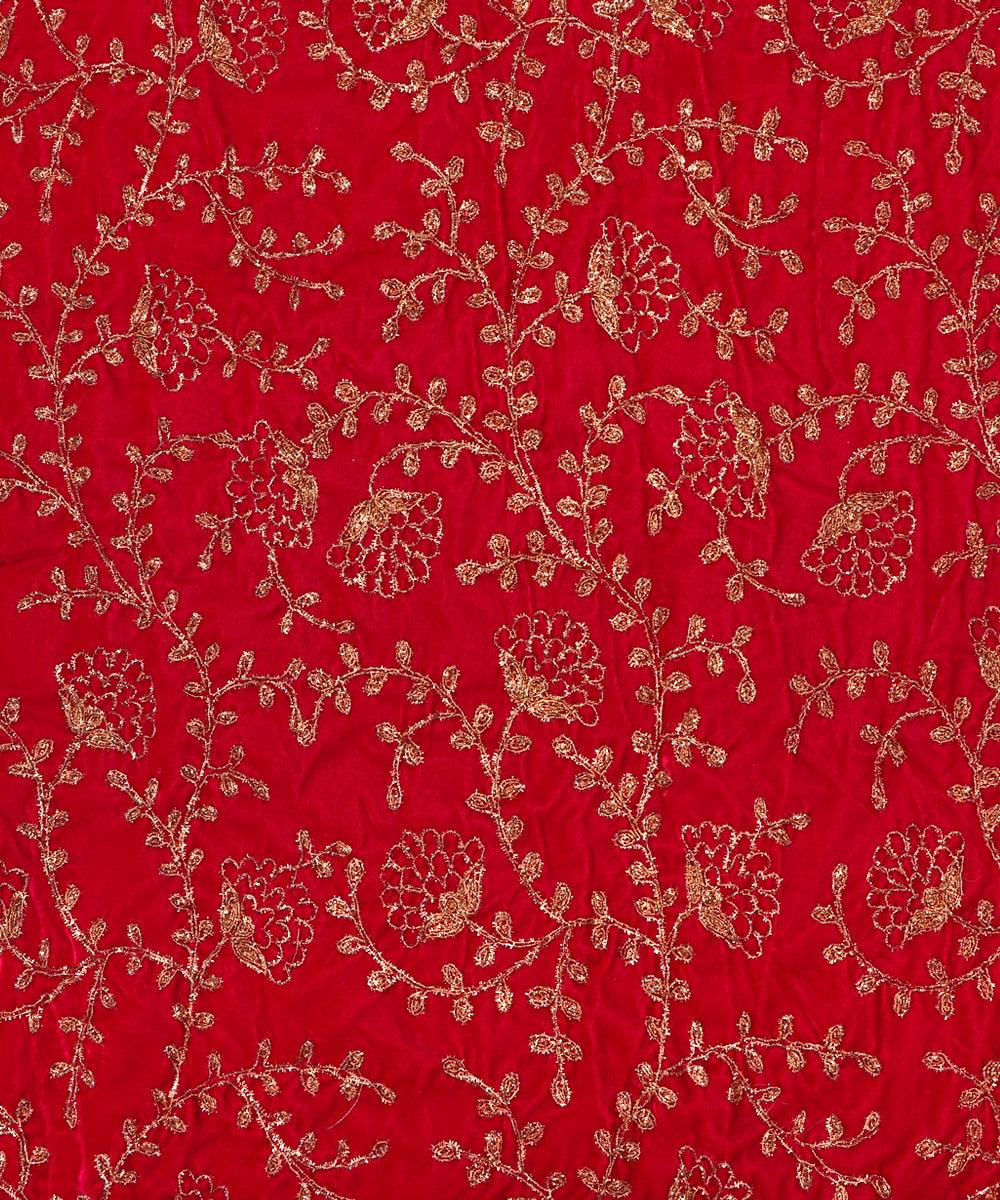 magenta colour floral zari embroidery velvet fabric