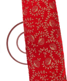 Red Colour Floral Zari Embroidery Velvet Fabric