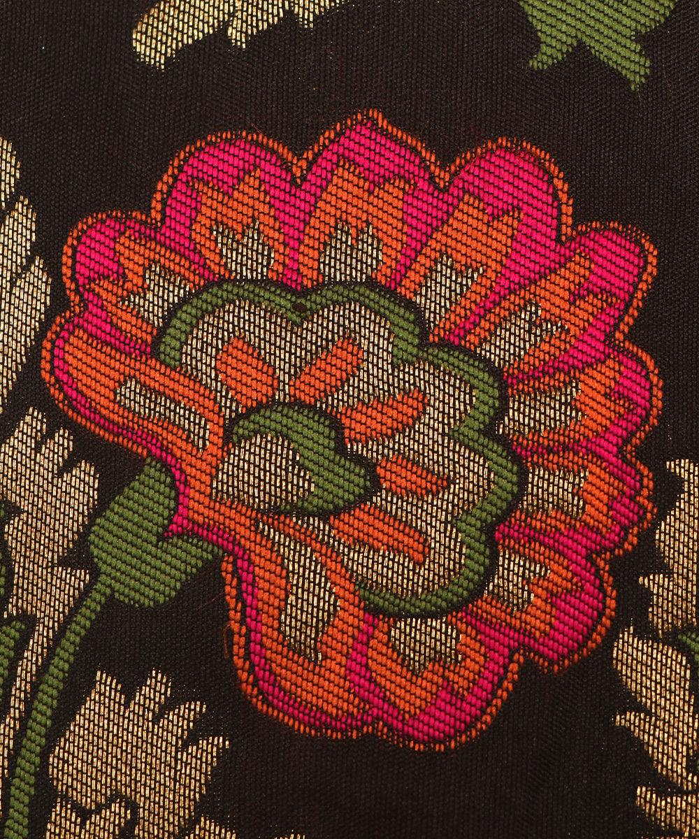 black color floral banarasi brocade silk fabric