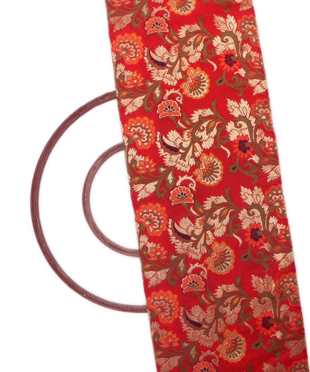 red color floral banarasi brocade silk fabric 1