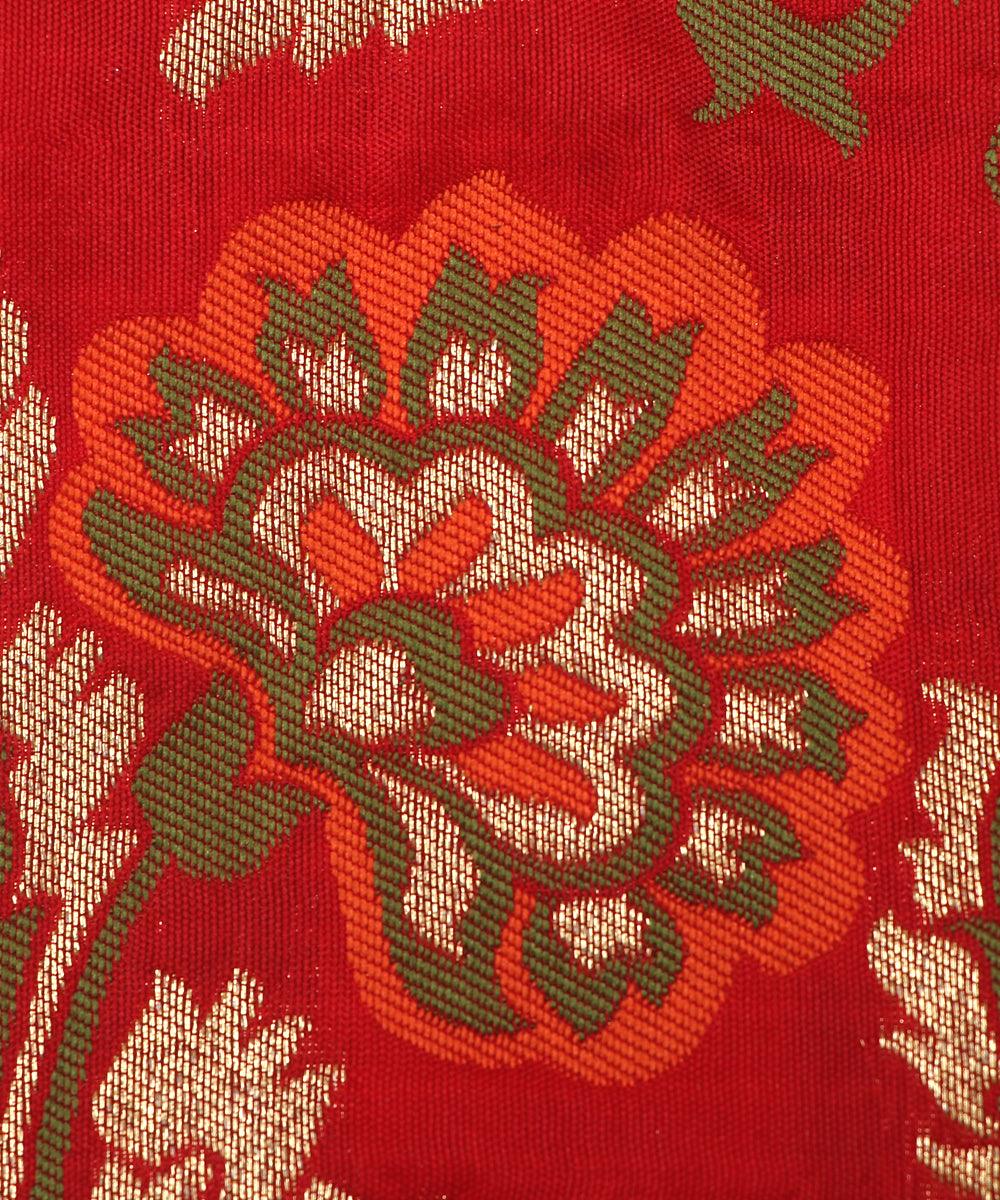 red color floral banarasi brocade silk fabric 1