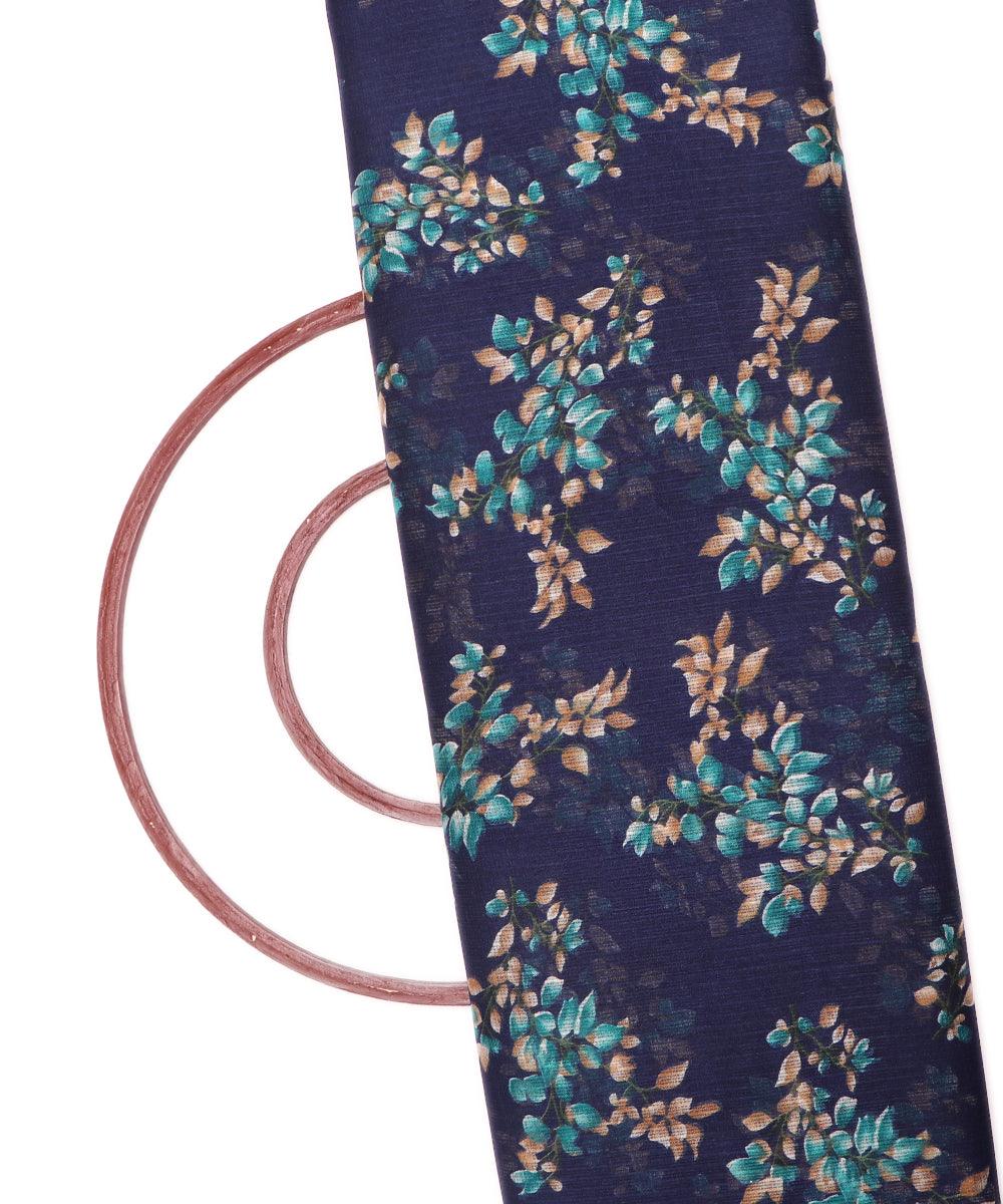 blue colour floral print kota doria fabric