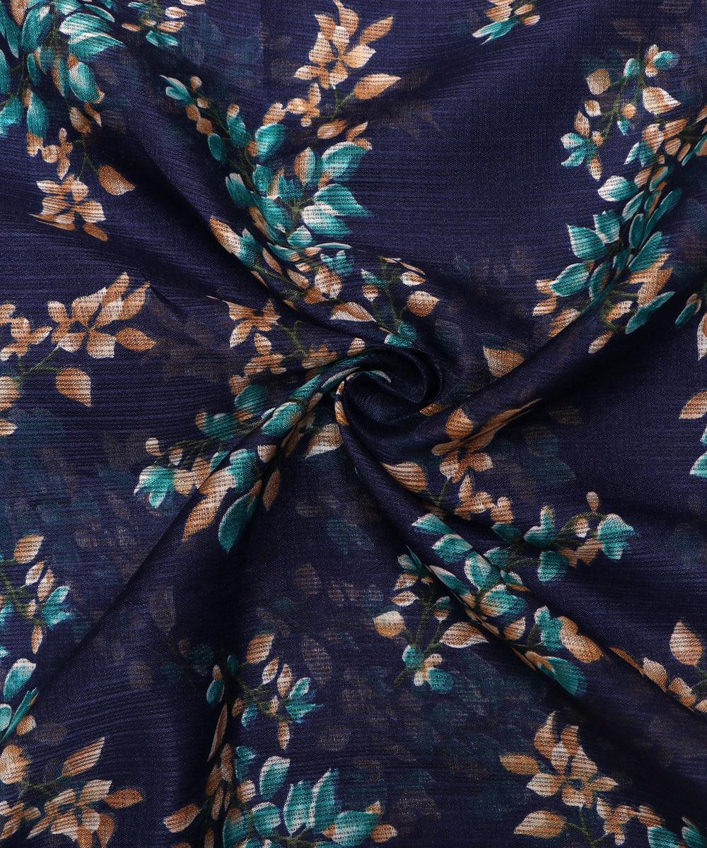 blue colour floral print kota doria fabric