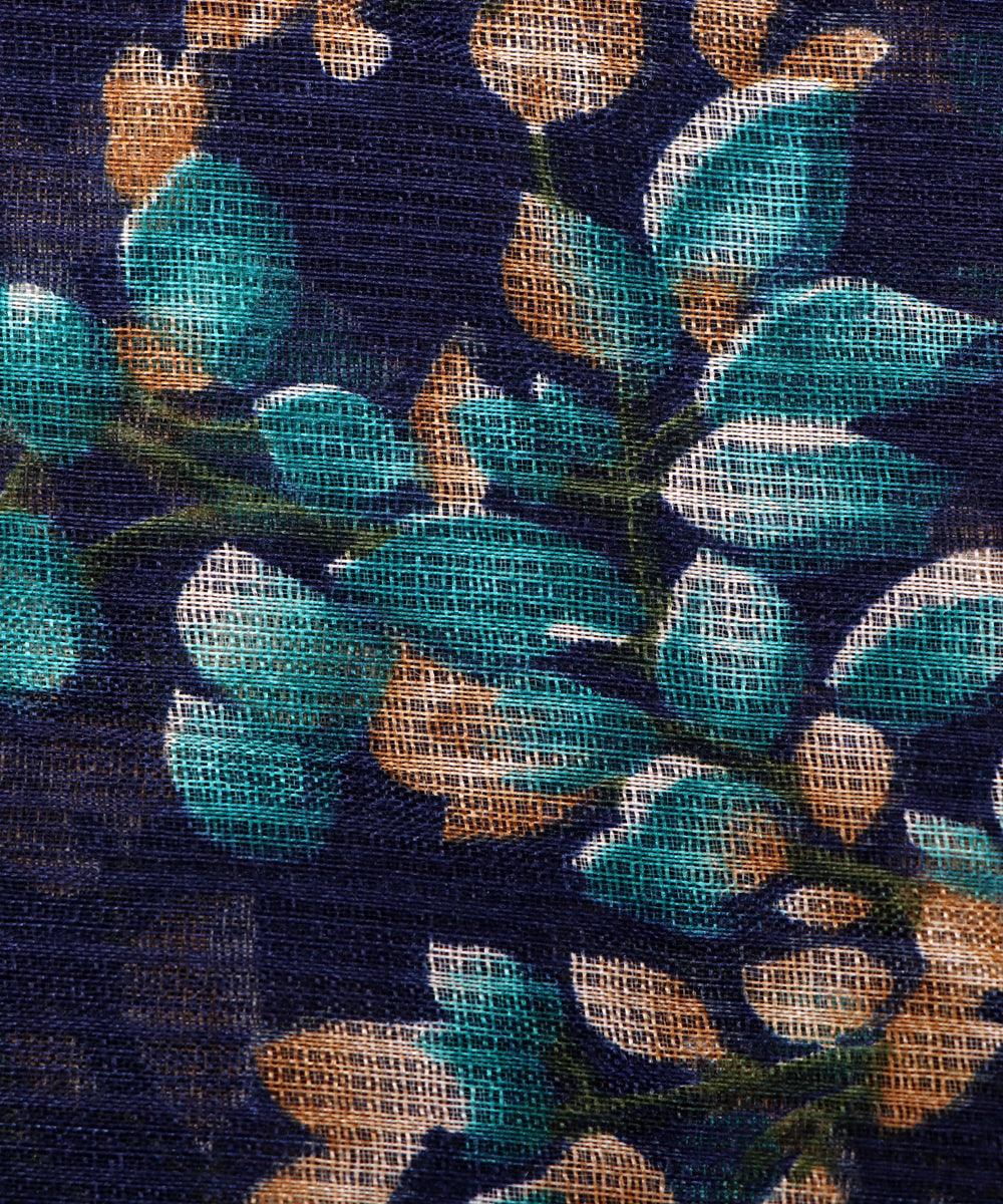blue colour floral print kota doria fabric