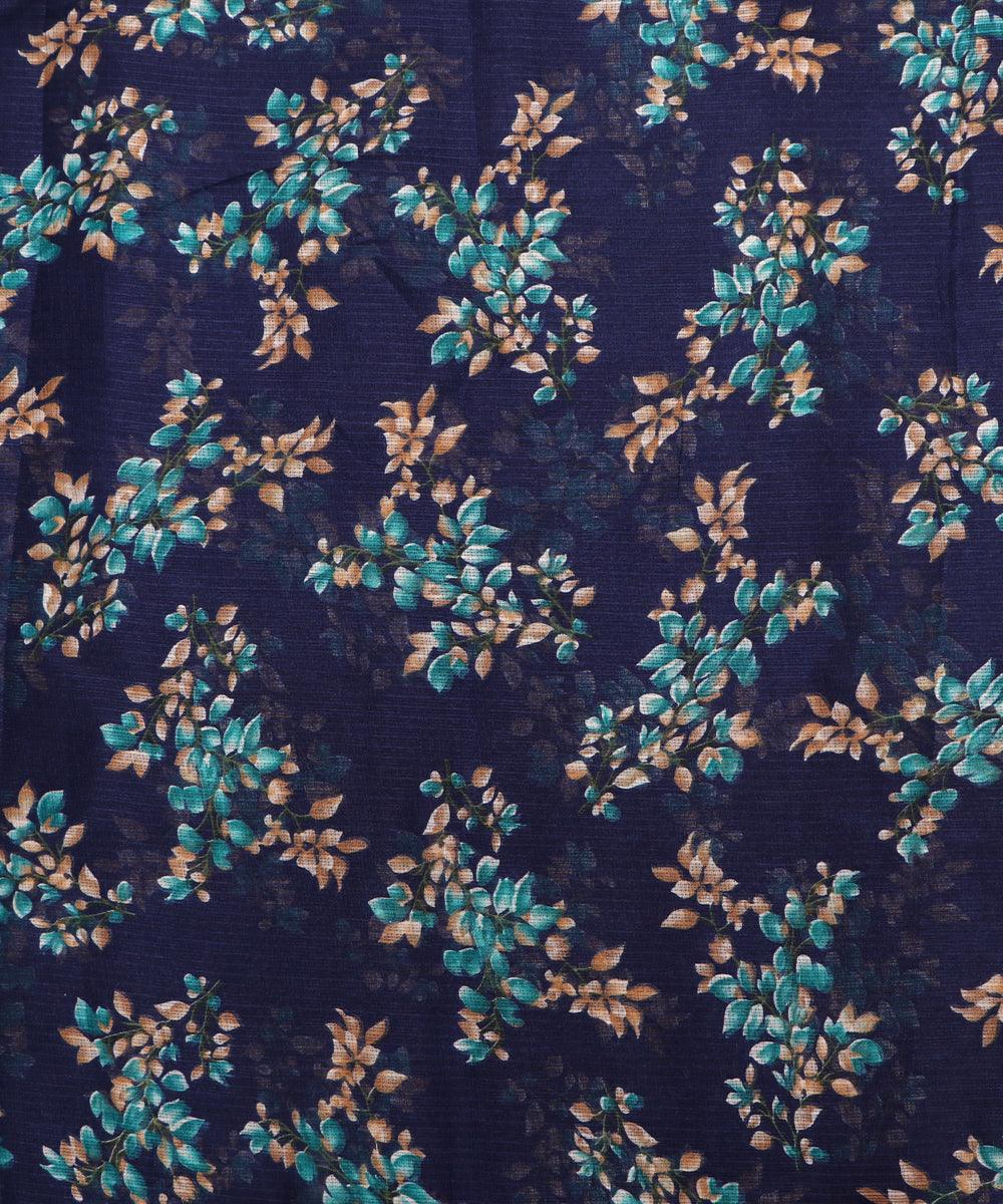blue colour floral print kota doria fabric