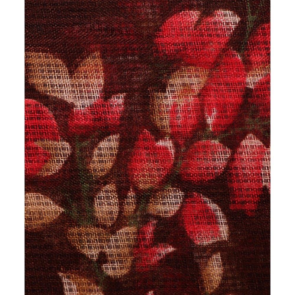 brown colour floral print kota doria fabric