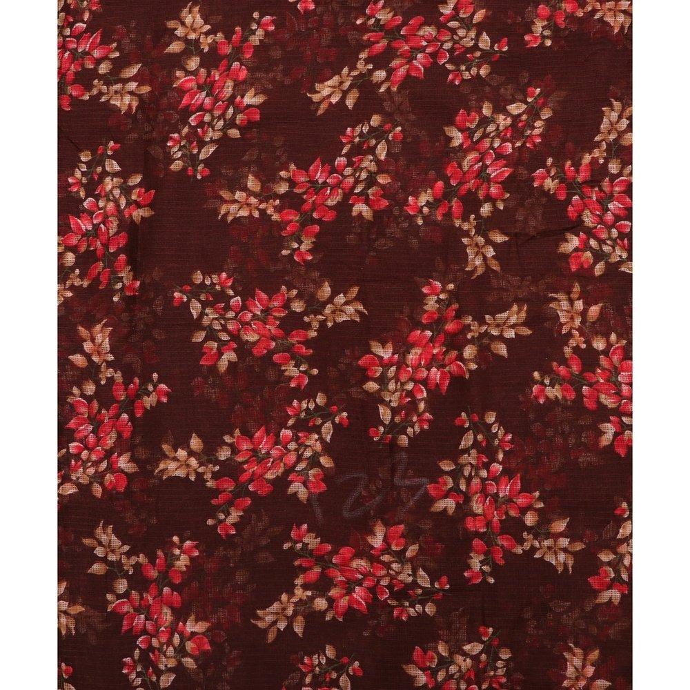 brown colour floral print kota doria fabric