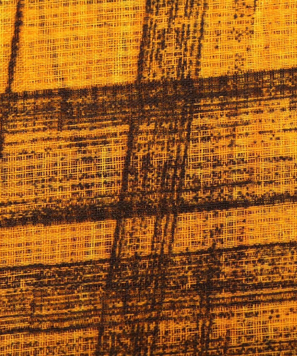yellow colour checks print kota doria fabric
