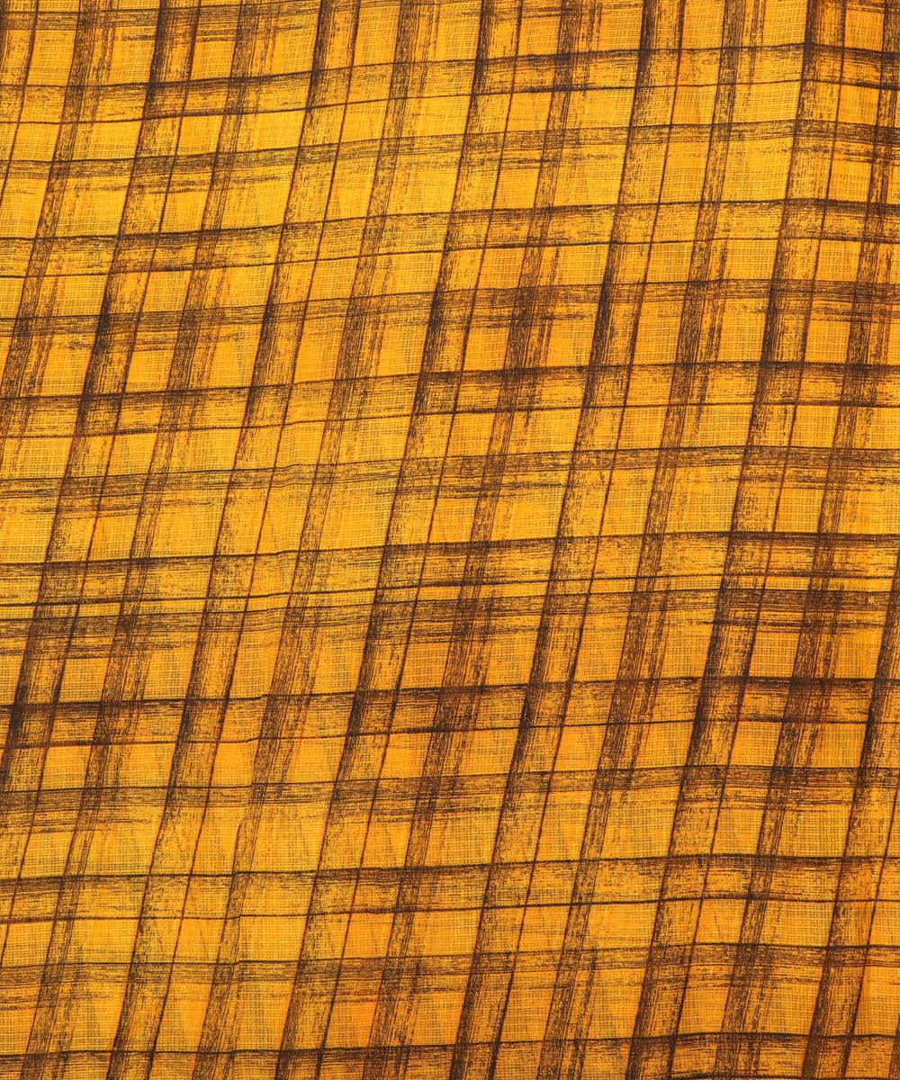 yellow colour checks print kota doria fabric