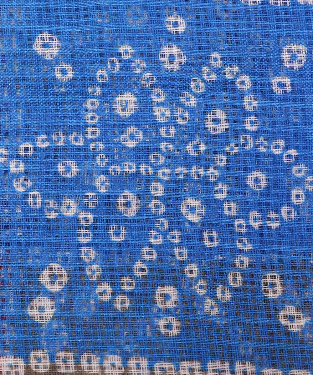 blue colour bandhani pattern checks print kota doria fabric