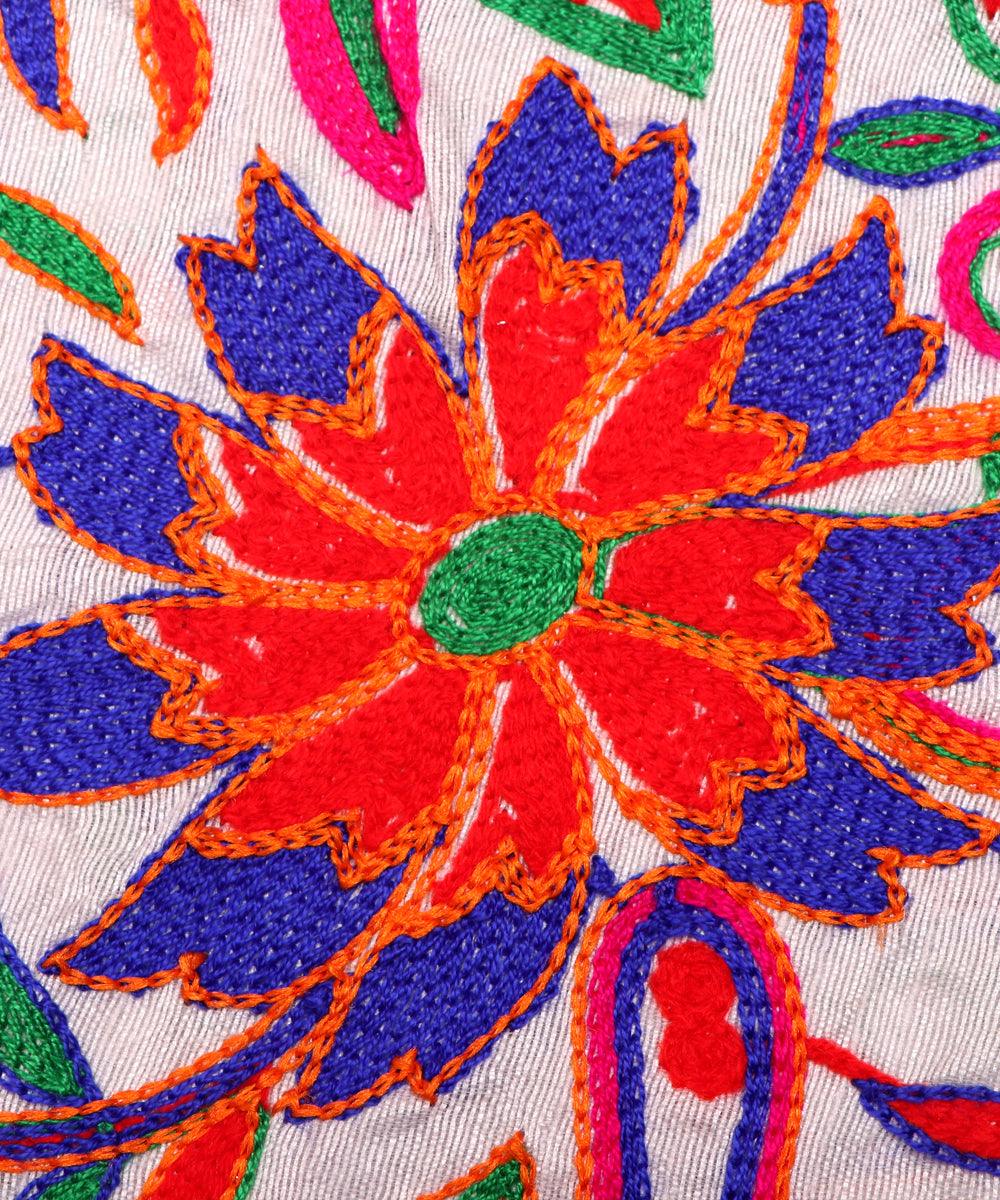 white colour raw silk embroidery fabric