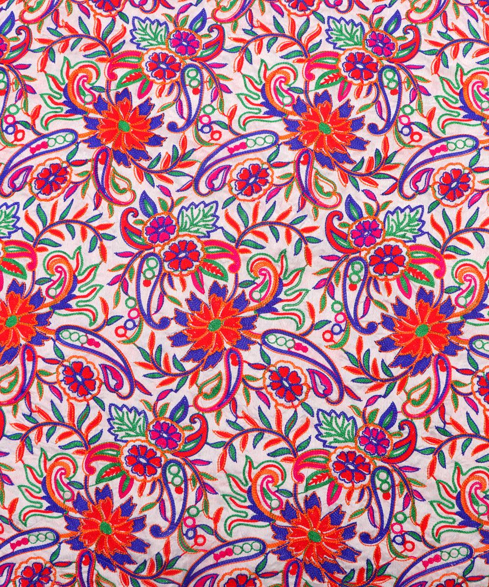 white colour raw silk embroidery fabric