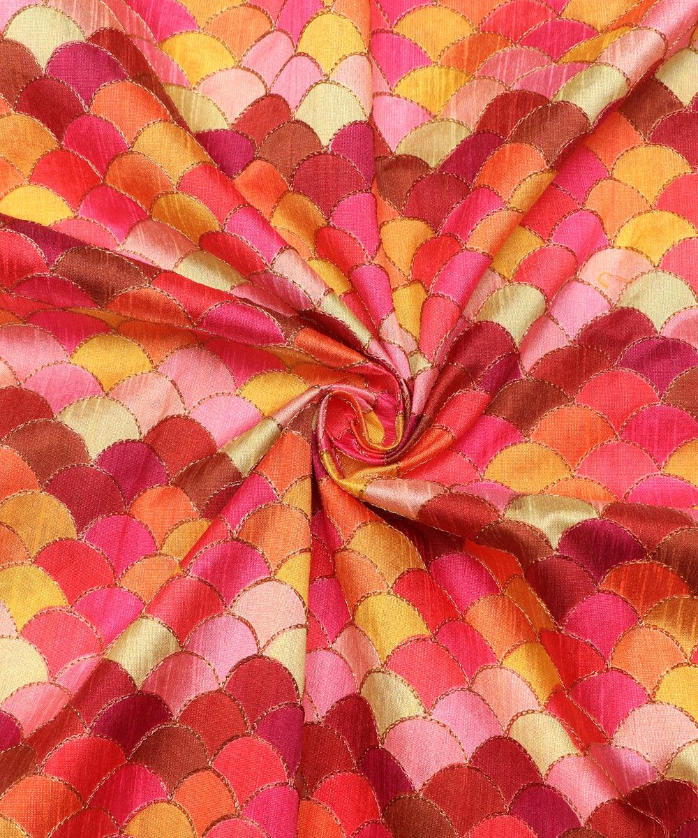 pink colour unique pattern zari embroidery phantom raw silk fabric