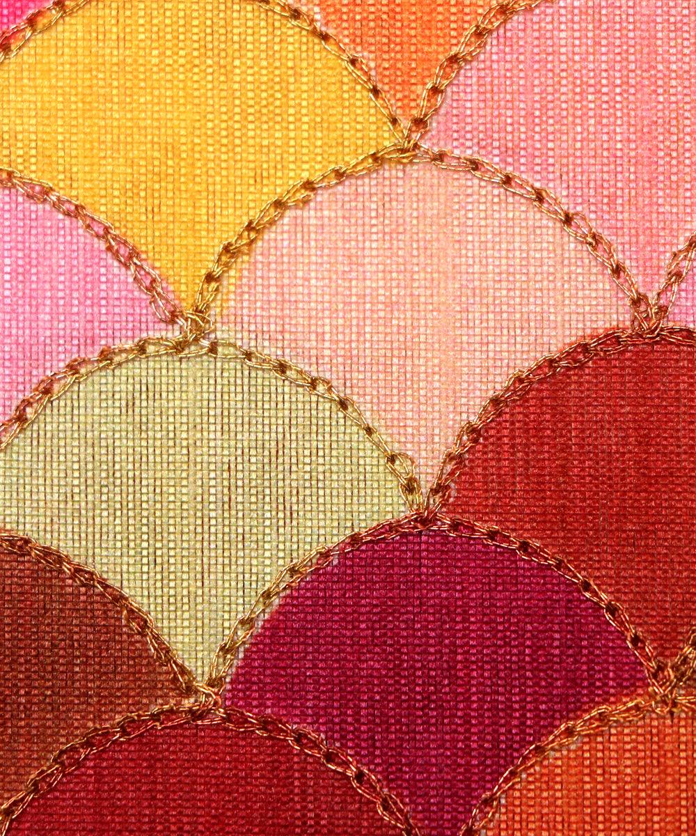 pink colour unique pattern zari embroidery phantom raw silk fabric