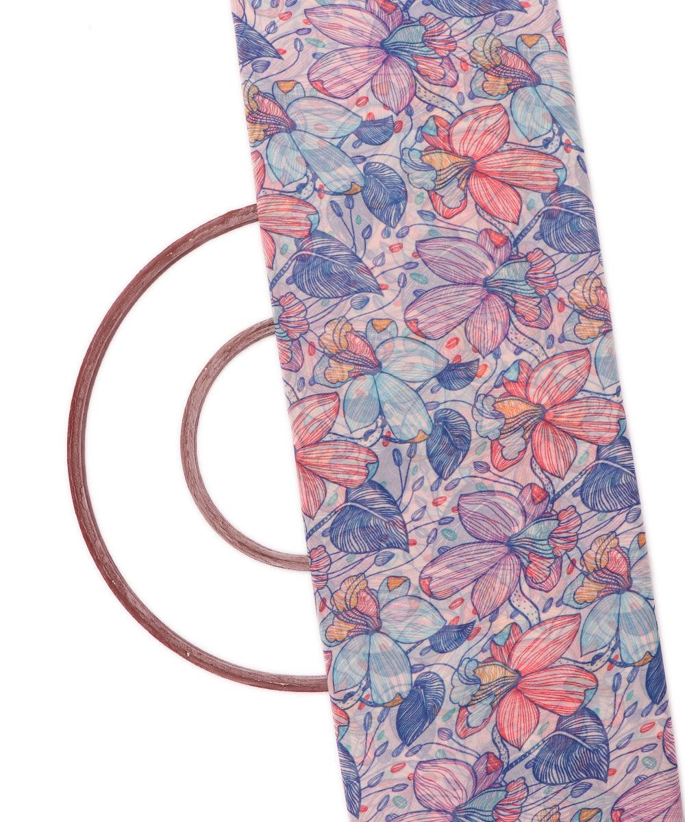 blue colour floral print georgette fabric