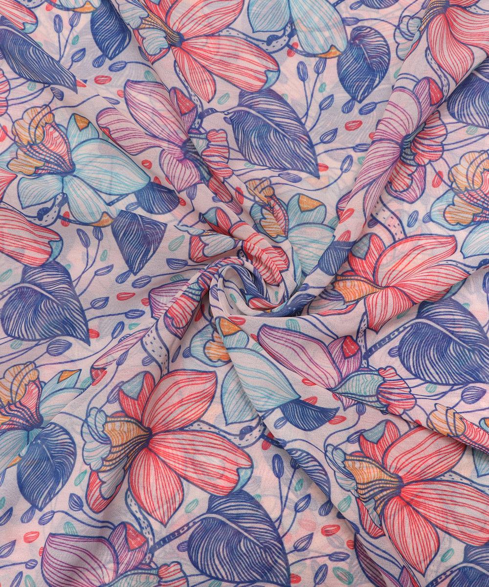 blue colour floral print georgette fabric