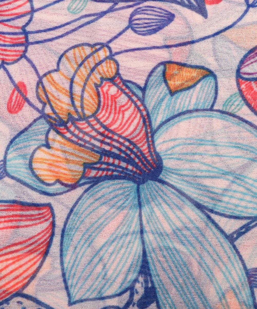 blue colour floral print georgette fabric