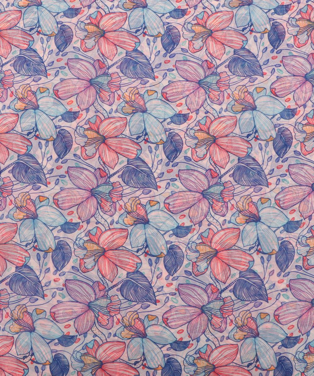 blue colour floral print georgette fabric