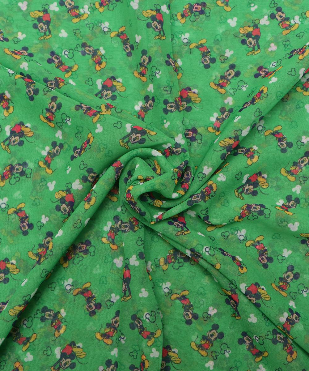 green colour floral print georgette fabric