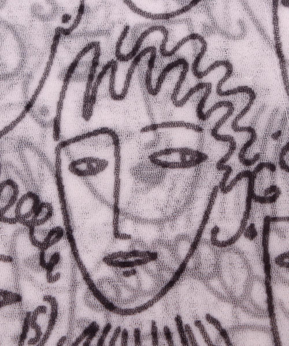 white colour object print georgette fabric