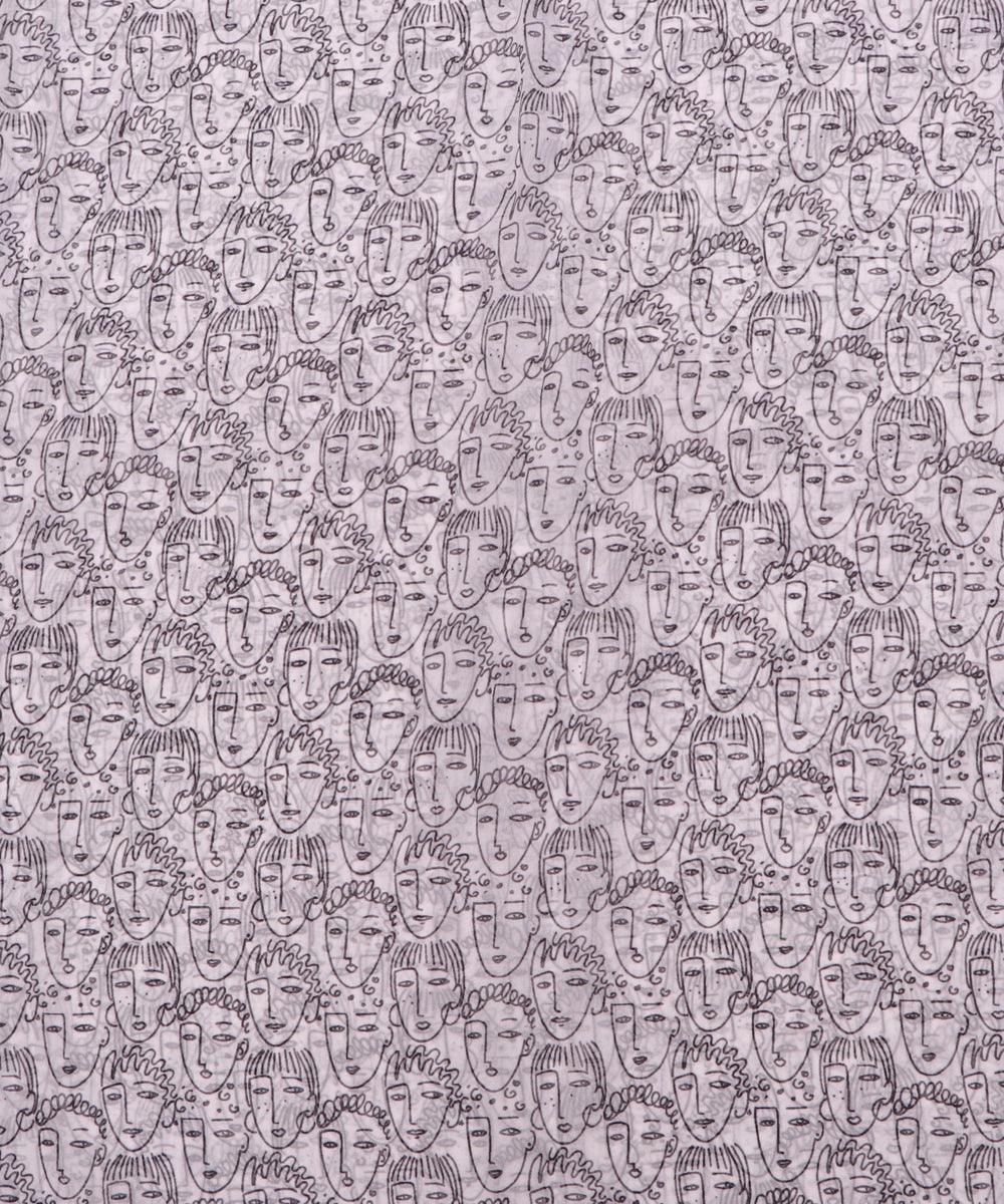white colour object print georgette fabric