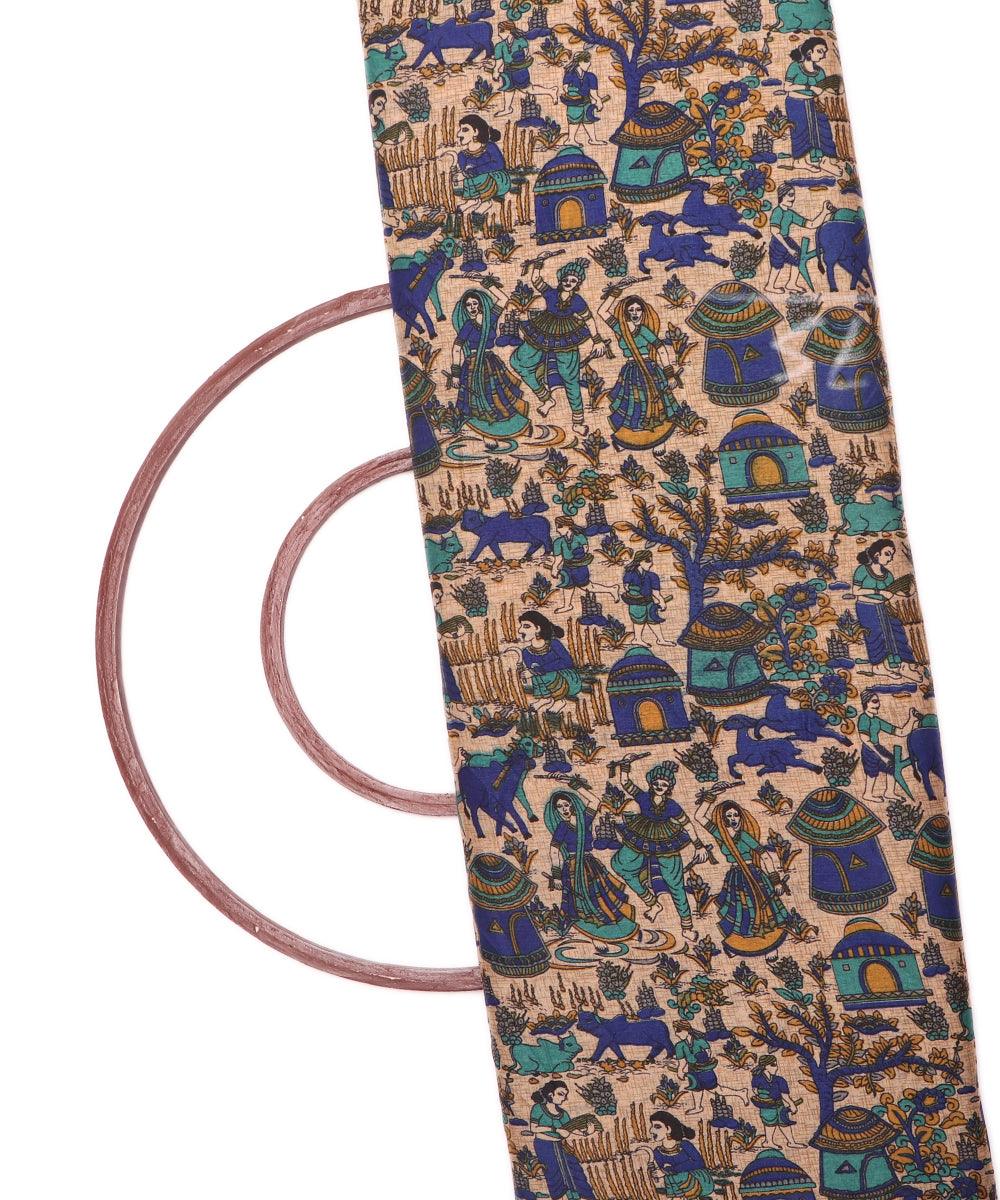 off white kalamkari print manipuri silk fabric