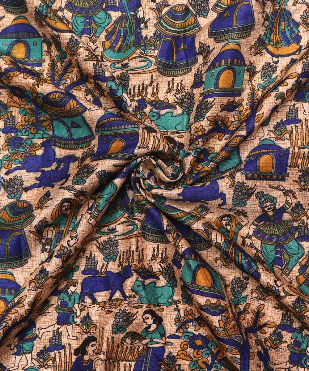 off white kalamkari print manipuri silk fabric